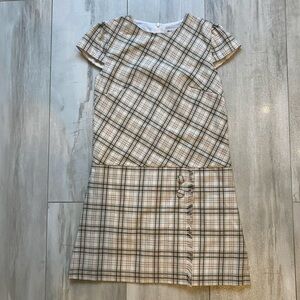 NWT Maria Castro Cream, Green and Red Tartan Plaid Kilt Shift Dress, girls 12